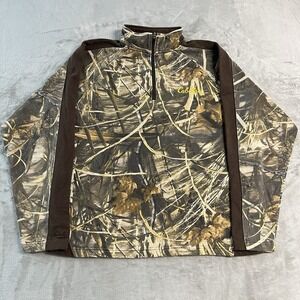 Cabelas Mens L 1/4 Zip Fleece Pullover Brown Camo Mock Neck Sweatshirt Outdoor